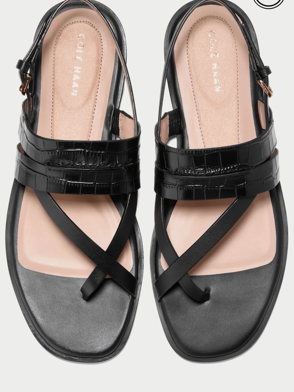 Cole Haan Black Croc-Texture Leather Slingback Sandals